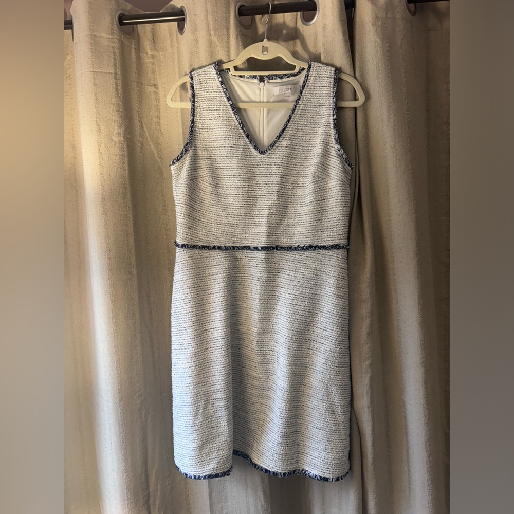 LOFT knitted white & navy sleeveless dress